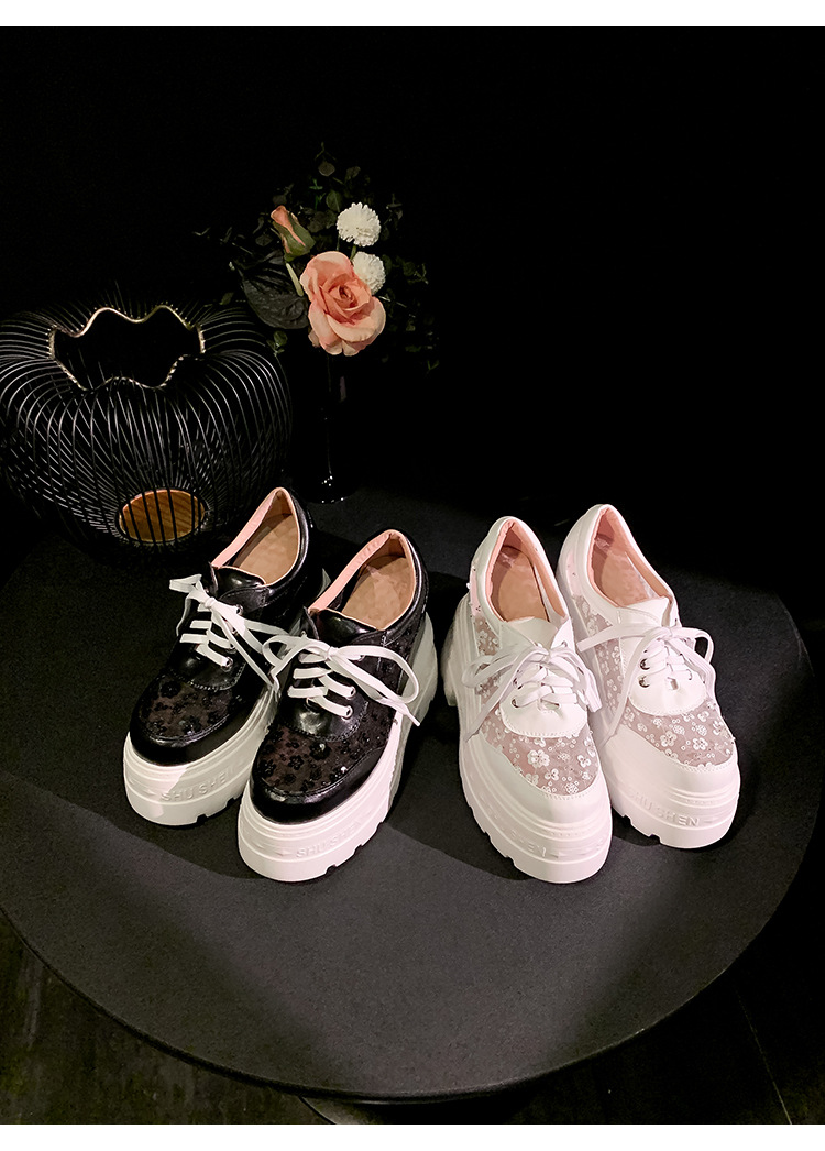 Giày sneaker nữ đế dày lưới thoáng khí, phối dây buộc phong cách loafer đế xuồng — Trắng 12cm, Trắng 15cm, Đen 12cm, Đen 15cm chi tiết 13