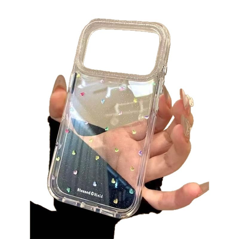 简约ins透明闪粉爱心彩色宝石适用iPhone17promax苹果16手机壳15|undefined