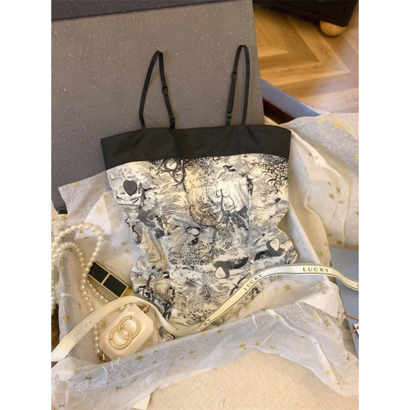 新しい中国風のレトロな水墨画キャミソール女性の夏の純粋な欲望甘いホットガール不規則なショートチューブトップ|undefined