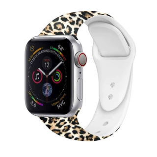 适用苹果applewatch豹纹印花硅胶表带豹纹元素双钉硅胶表带手表带
