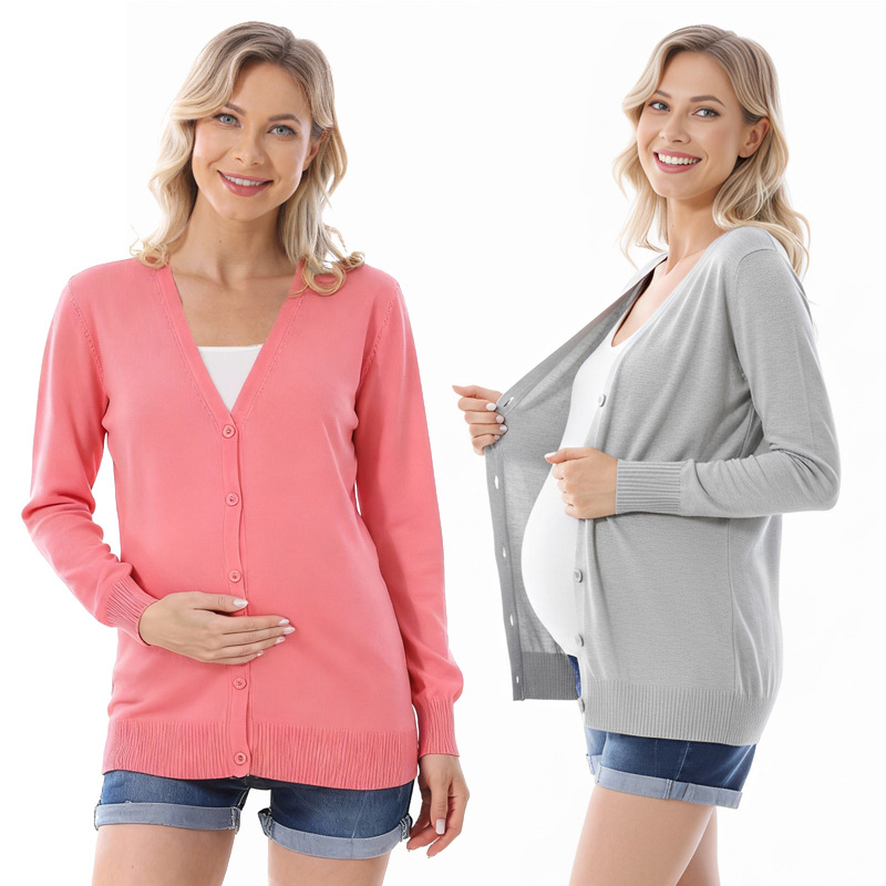 Cross-Border European and American Maternity Wear, Real Photos, In-Stock Autumn Knit Cardigan Jacket, Spring and Autumn Maternity Tops, Pre- and Post-Natal Clothing