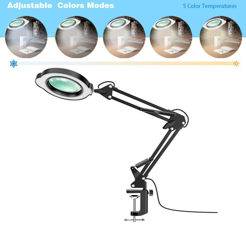 Lámparas de escritorio LED de 5 colores, lupa de temperatura, dos en uno, reparación y soldadura de uñas, protección de ojos USB.