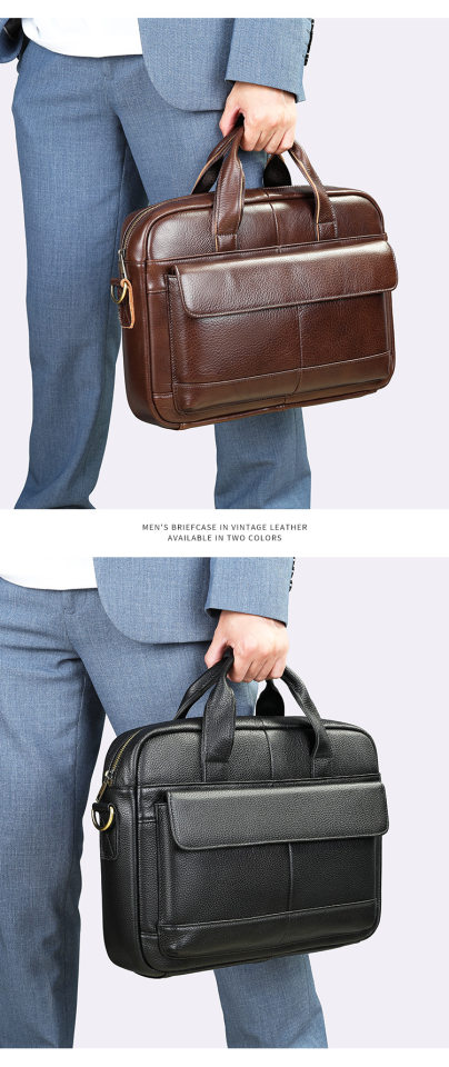 Túi xách da bò nam dung tích lớn đựng máy tính 14 inch, túi đeo vai kiêm túi xách công sở — Cà phê, màu đen chi tiết 12