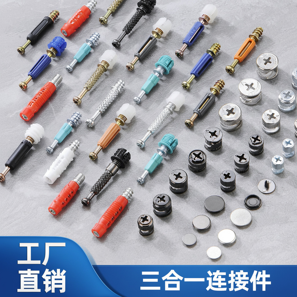 新款三合一连接件自攻一体杆板式家具衣柜橱柜二合一连接件快装杆