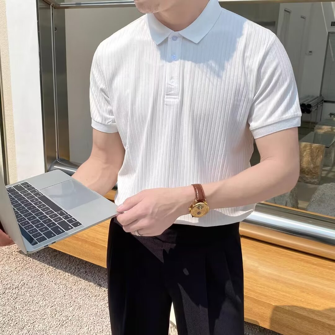 Solapa Polo marca de moda casual verano textura color sólido estilo coreano suéter manga corta Camiseta de los hombres