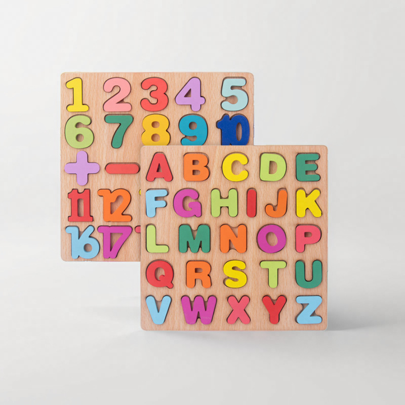 3D tridimensional rompecabezas de madera digital forma carta rompecabezas bloques de construcción a juego tablero de agarre de mano juguetes educativos para niños al por mayor