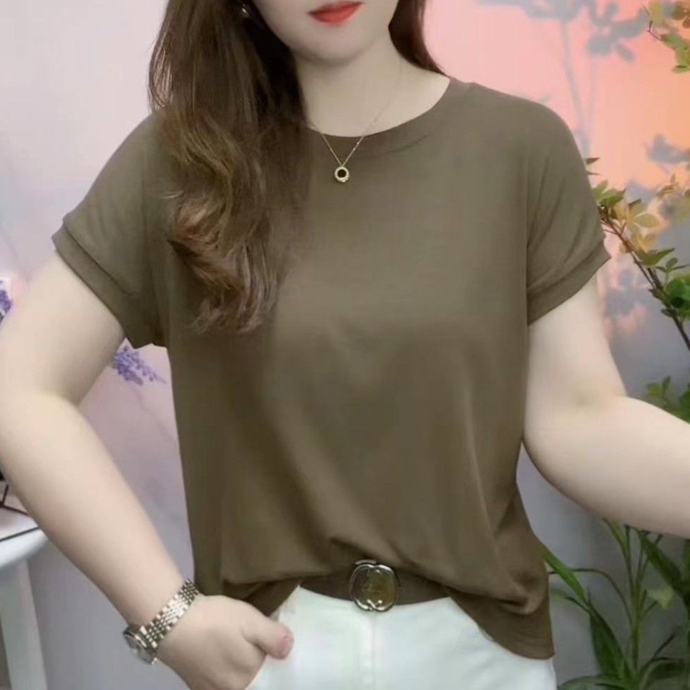 여성용 반팔 티셔츠, 단색, 패셔너블, 2024 여름, 유럽 스타일, 얇은 탑, 이너웨어, 도매
