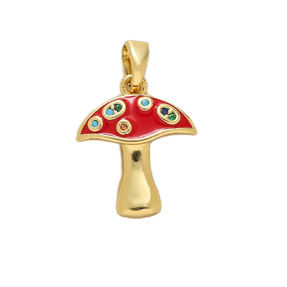 18K Real Gold Plated Plating Material Zircon Inlay Material 1 Piece Copper Zircon 18K Real Gold Plated Mushroom Polished Pendant Necklace