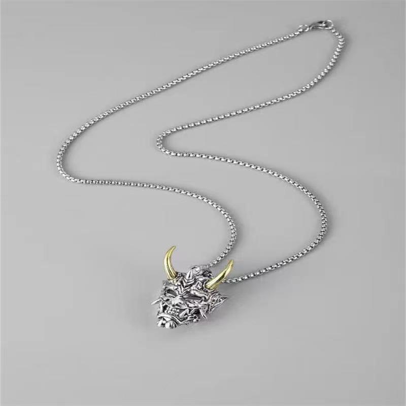 Diablo Japanese Prajnaparamita Mask Necklace Personalized Hip Hop Simple Pendant Versatile Men's and Women's Long_voghion.com