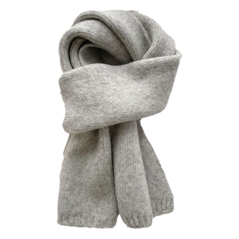 High-End Korean-Style Versatile Knitted Scarf for Women, Winter Atmosphere, Solid Color, Simple, Soft, Warm, Lazy Style Small Neck Scarf