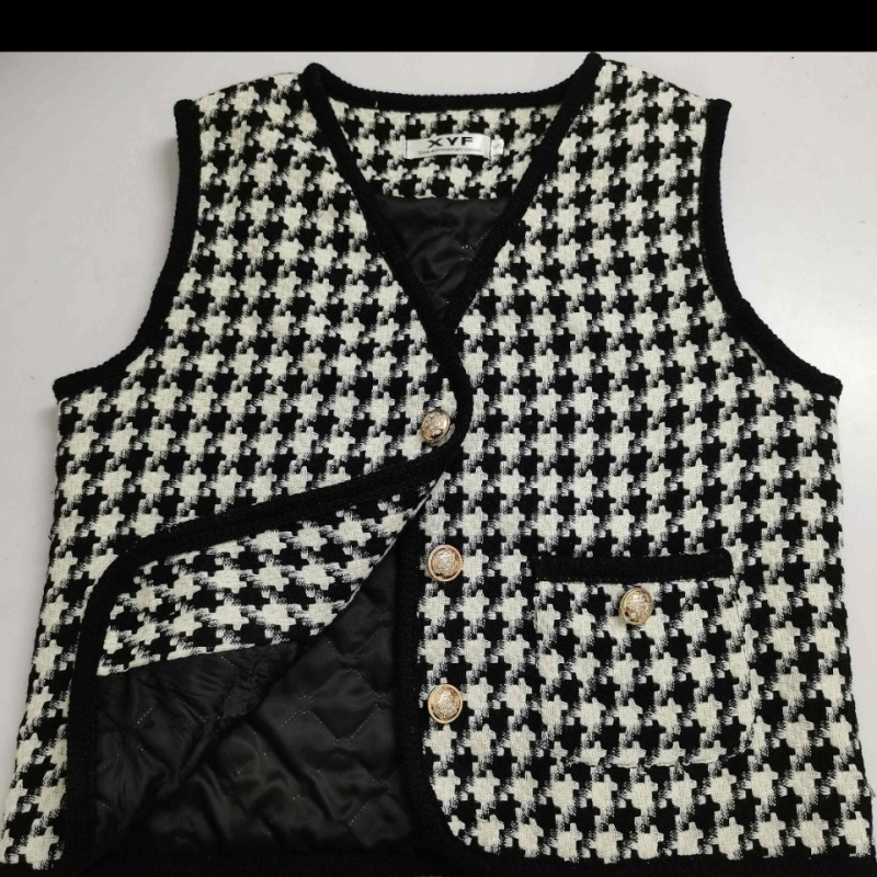 Plaid Versatile Vest Sleeveless Waistcoat Autumn Outfit Autumn Winter Outfit Short Vest Sweater Knitted Coat Women