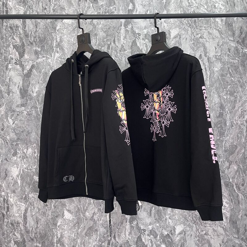 24ss年新款高品质Chrome Hearts 马蹄十字架连帽拉链卫衣工厂批发|undefined