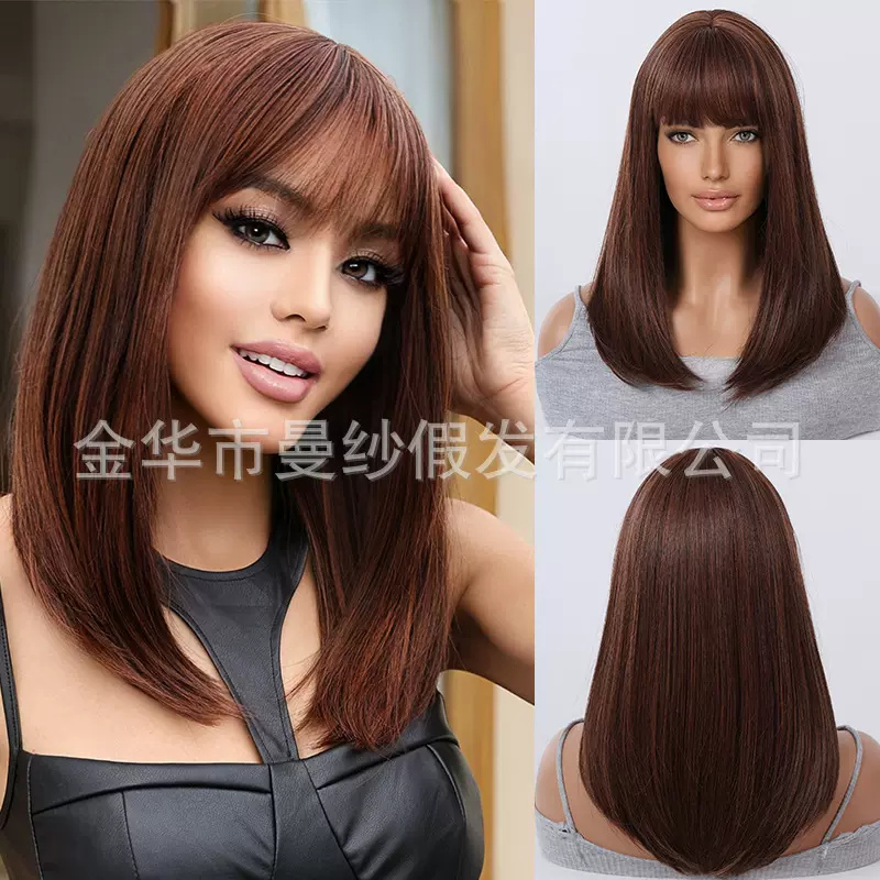 欧美跨境bob金棕色短直发可造型蓬松自然女士波波假发厂家现货