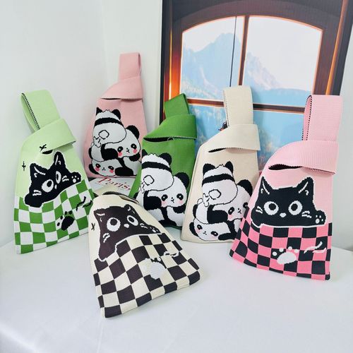 Cartoon Panda Knitted Handbag Large Capacity Korean Style Commuter Tote Bag Vests Bag Simple Gift for Women