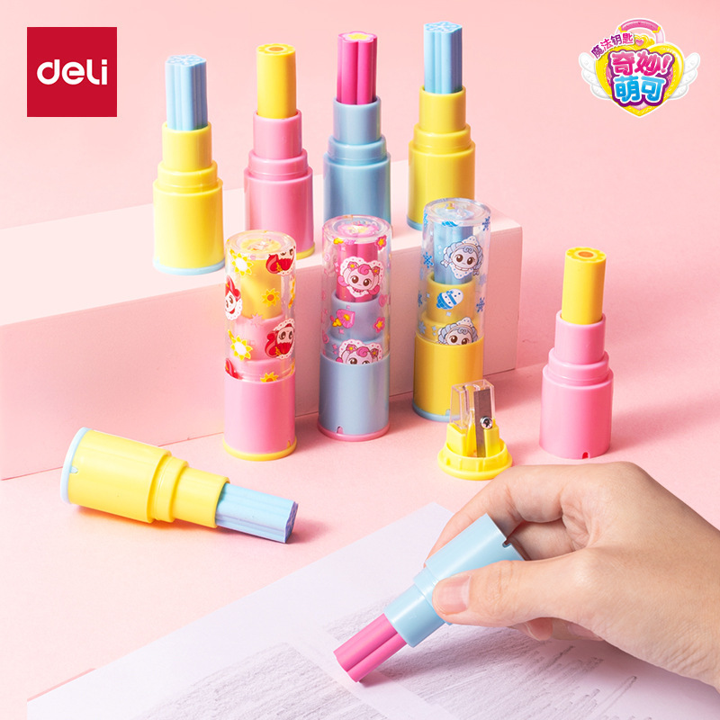 Deli Mk905 Cute Lipstick-Shaped Eraser for Elementary School Students, Dual-Use Cute Eraser Deli Mk905 Cute Lipstick-Shaped Eraser for Elementary School Students, Dual-Use Cute Eraser