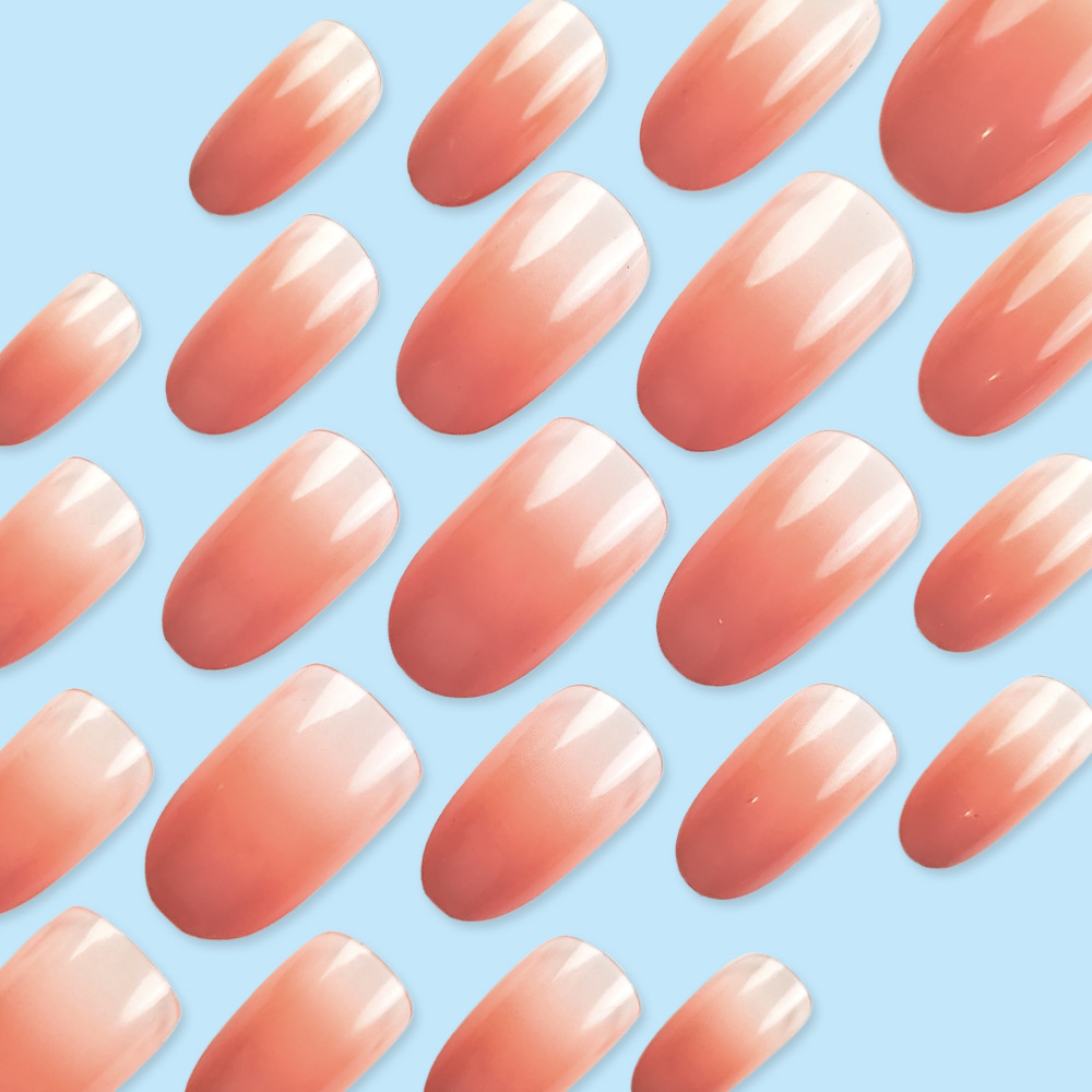 Polvo de melocotón de miel, manicure, uñas largas, uñas suaves y blanqueadoras, 24 piezas de parche de uñas falsas.