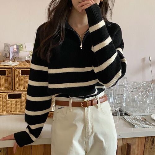 Women's Semi-Chain Pattern Sweater - New Autumn/Winter Collarless Hooded Vintage Loose Knit Top - Early Autumn Lazy Style Outerwear