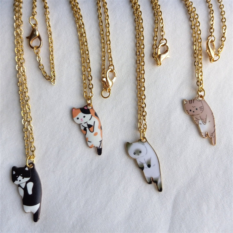 2023 Fashion Hanging Cat Necklace Black Cat Print Cat Brown