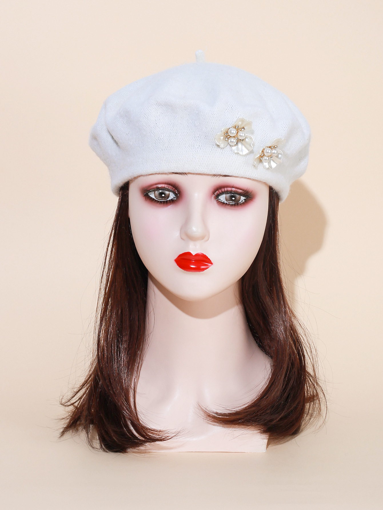 Women's spring retro beret with face enhancing small white duckbill cap painter's cap beret sweet all match octagonal hat_voghion.com