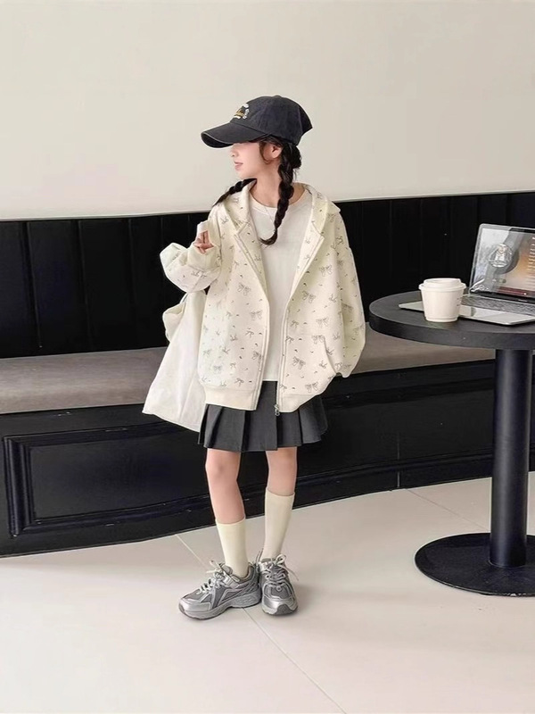 女童秋装碎花洋气连帽卫衣开衫2025新款中大童韩版洋气长袖外套潮|undefined