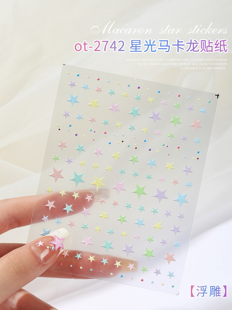 Uñas macaron estrella pasta de papel neto rojo 2023 estilo explosivo popular alivio pegamento impermeable calcomanías decoraciones