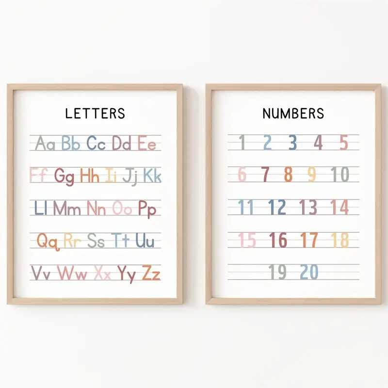 一套2个，教育海报,家庭学校打印彩虹笔迹字母表,ABC波霍学生房间