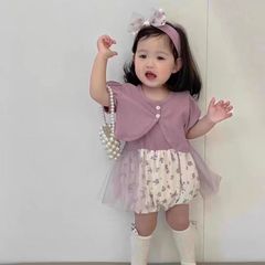 嬰兒包屁衣夏季衣服吊帶超洋氣女寶寶夏裝公主服短袖外套三角哈衣