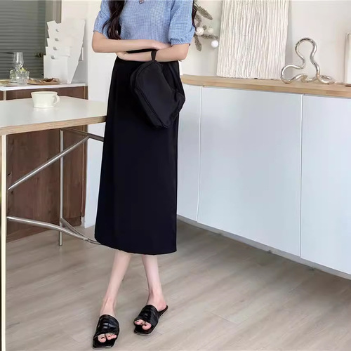2025 new summer temperament black high waist dress large size A-line skirt slimming fashionable medium long skirt high waist