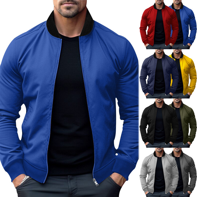 Amazon Spring and Autumn Men's Pilot Zipper Jacket Simple Men's Outdoor Sports Jacket Lightweight Slim Fit
