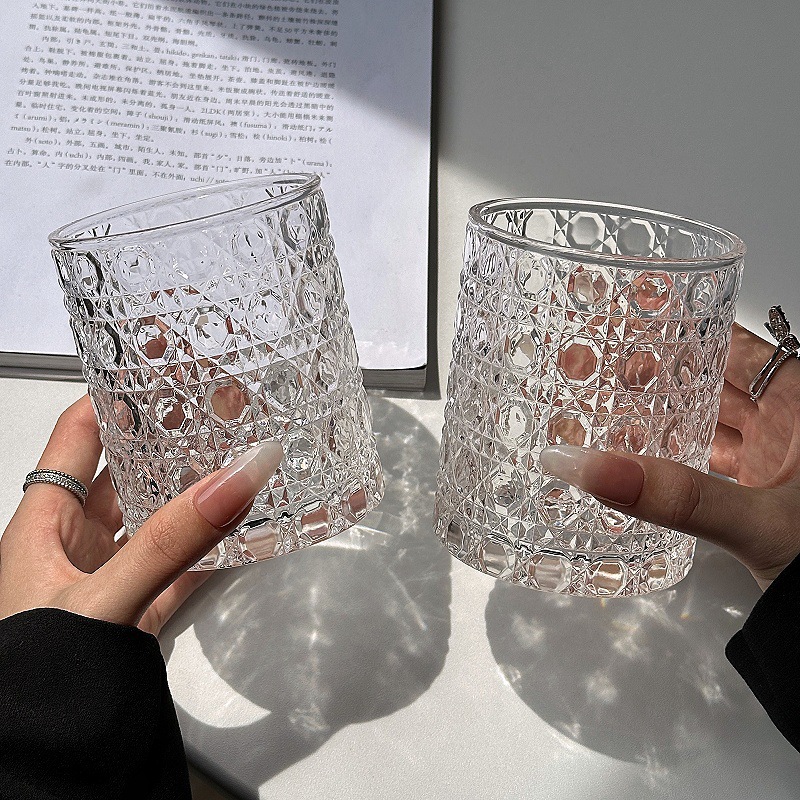 Taza de vidrio de piedra preciosa, taza de agua de alto valor facial, taza de agua potable, taza de café, taza de bebida de jugo de leche transparente