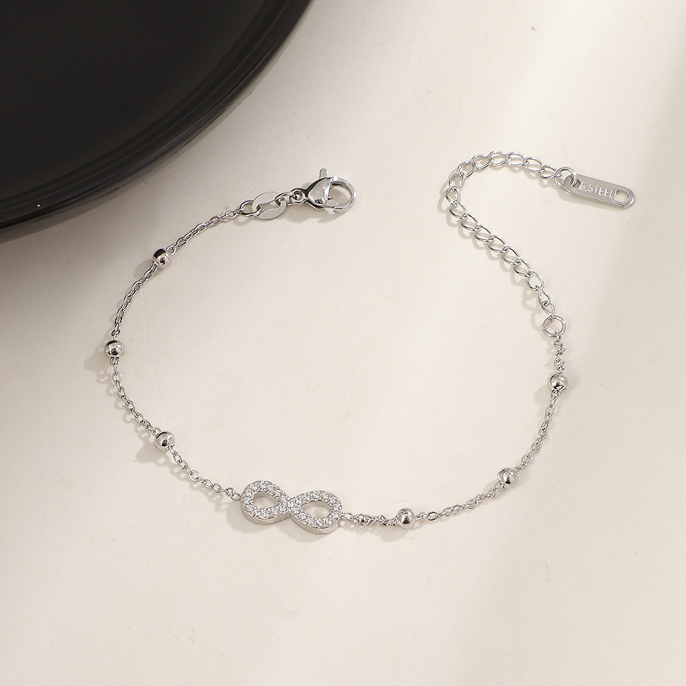 New Titanium Steel Fashion Simple Infinity Loop Inlaid Diamond Personalized Light Luxury Trendy Couple Gift Bracelet_voghion.com
