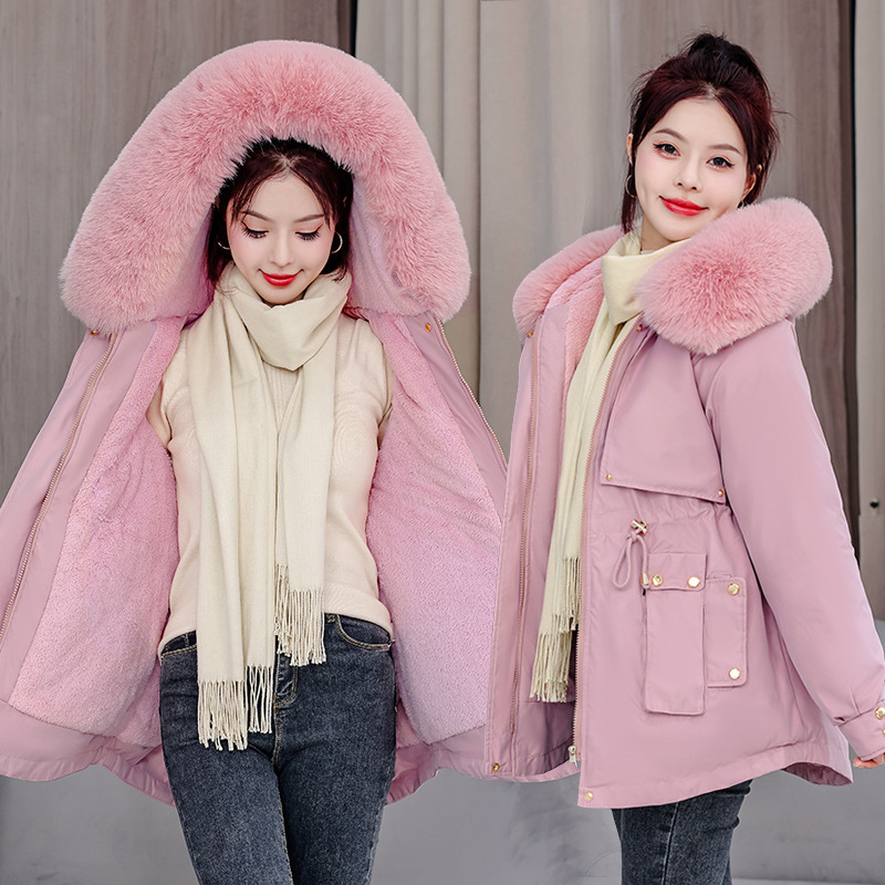 Algodón para mujeres mediana y larga en 2025 nuevo estilo de terciopelo para superar la chaqueta de algodón coreana suelta chaqueta de invierno