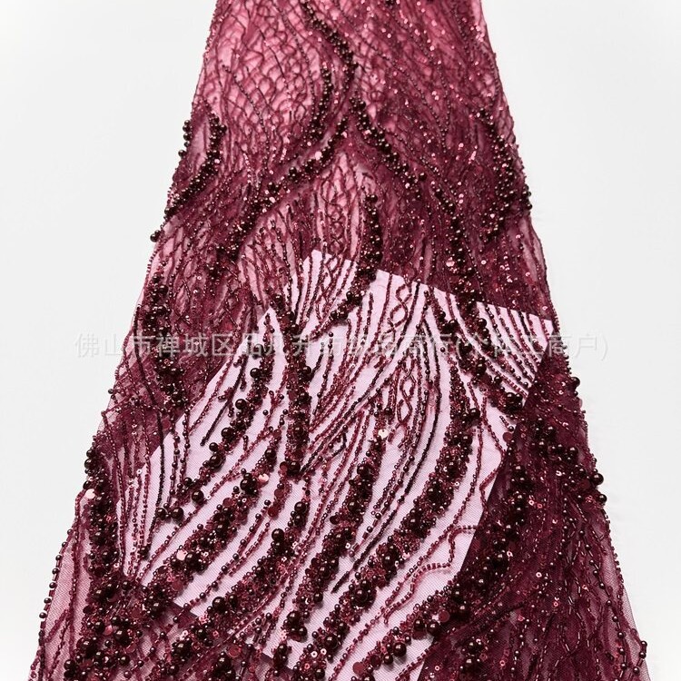 Caña, hierba de agua, tela de malla de perlas, cuentas hechas a mano, ropa de brindis, tela de vestido de noche