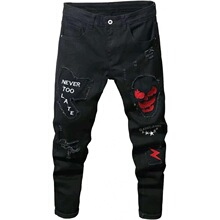 W 75715 Elastic Ripped Black Denim Pants �����ƶ�ţ�п�