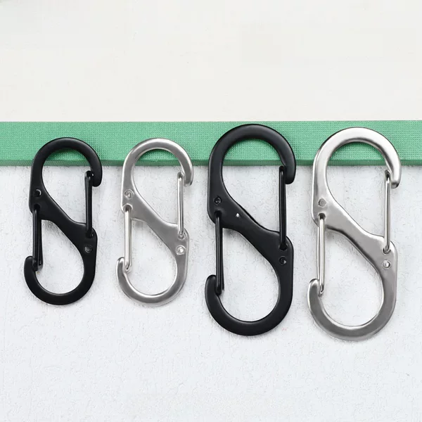 Factory supply S-type stainless steel mountaineering buckle outdoor camping quick hanging buckle multifunctional metal double hanging 8-shaped buckle hook