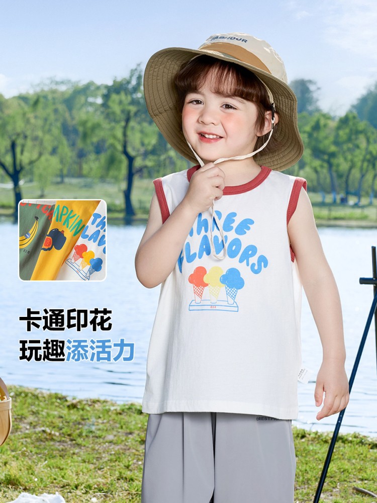 Right European Boys' Vest Summer Wear Summer Children's Wear Children's Baby Boy's Sleeveless T-Shirt Summer Thin Summer