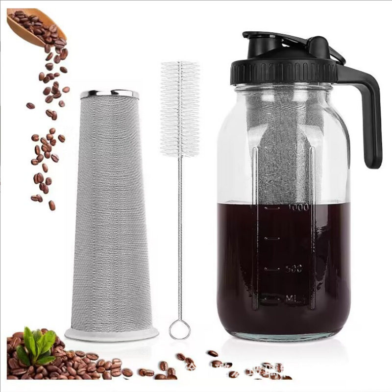 Al por mayor transfronterizo Amazon 32oz botellas de vidrio botellas de bebidas con pantalla de café calibración de botella de agua fría cubierta de mango