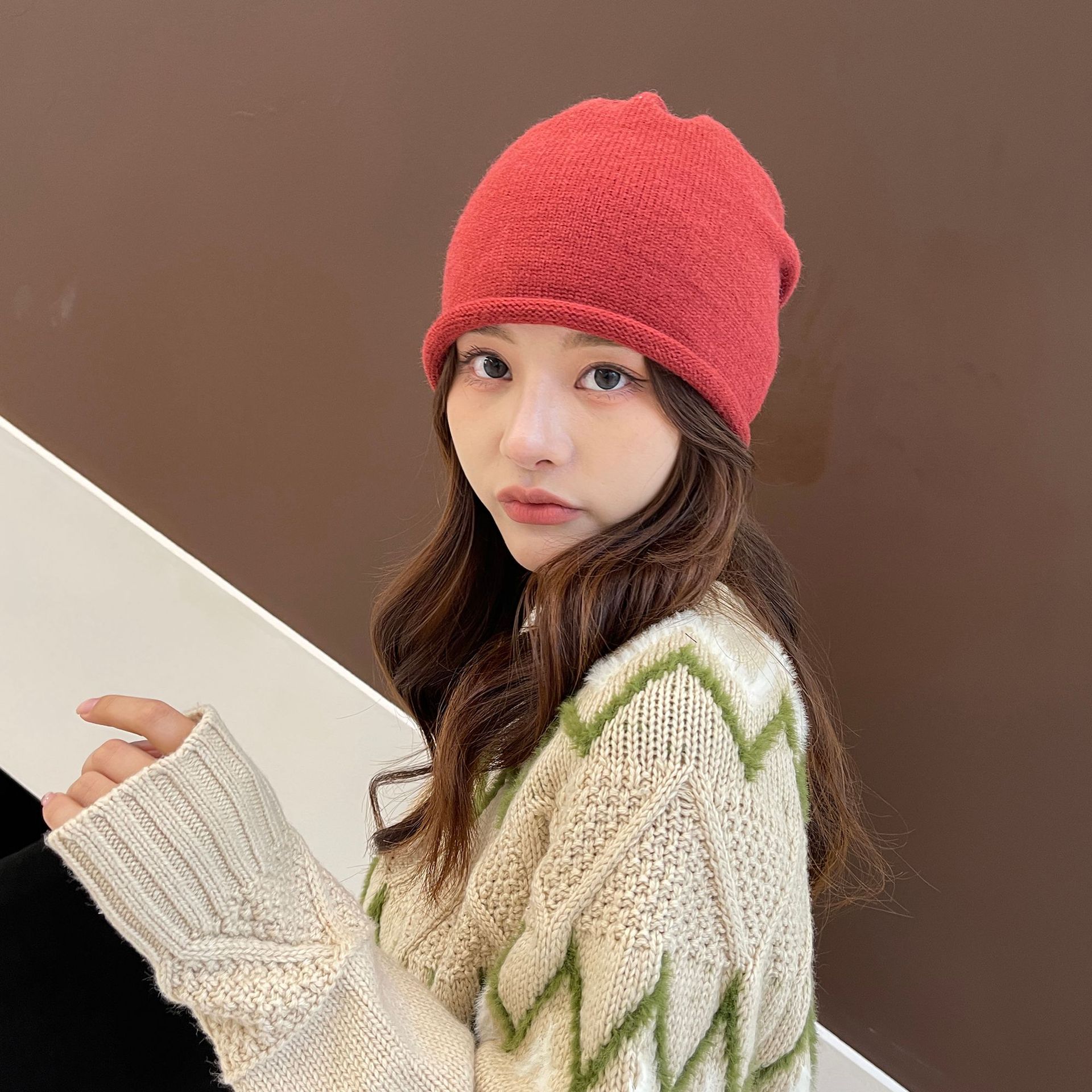 Sombrero de pila de las mujeres de estilo coreano de moda ins Internet celebridad lana pullover toe cap sombrero frío primavera y otoño japonés de punto de moda sombrero