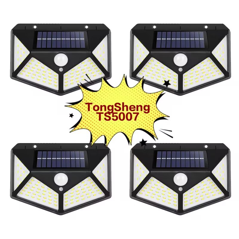2024 New 100LED Solar Wall Lamp Courtyard Four-Side Emitting Solar Lamp Human Body Sensing Outdoor Wall Lamp