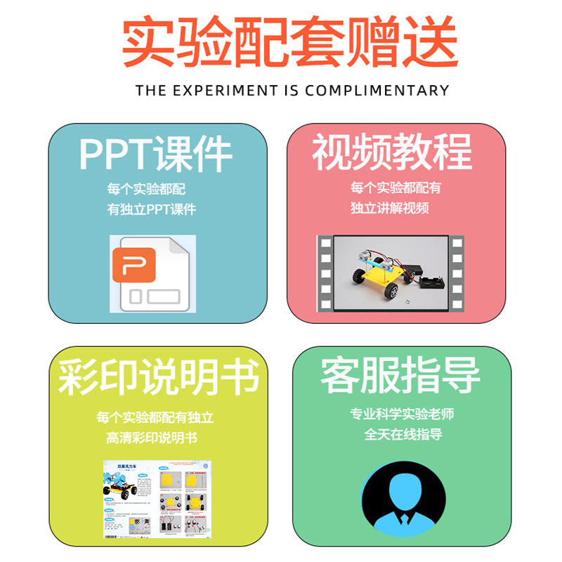 Experimento científico de la escuela primaria, coche de viento de dos alas, tecnología hecha a mano de bricolaje, pequeños juguetes eléctricos educativos para niños