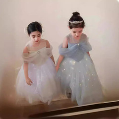 兒童發光愛沙公主裙女童花童婚禮艾莎裙子夏季六一演出生日連衣裙