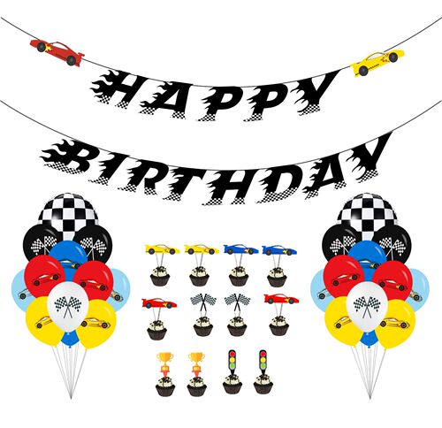 New Racing Party Theme Set Racing Birthday Flag Cake Insert Card Children's Birthday Balloon Decoration