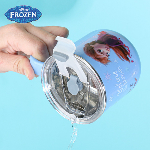 Disney children's water cup household stainless steel mouth cup kindergarten baby drinking milk cup with lid anti-fall portable