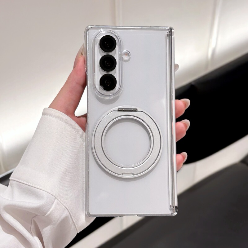 Dual Central Axis Suitable for Samsung Galaxy Zfold7/6/5/4 Mobile Phone Case Transparent Hinge Vivoxfold5 Ultra-Thin Anti-Fall 360 Rotation Magnetic Stand Protective Cover Matex6/X5/X3