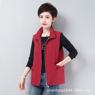 Vest Women's Short Spring & Fall Vest 2024 New Casual Middle-Aged and Elderly Mother's Wear Loose Large Size Vest Thin