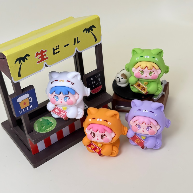 实色QQ招财猫女孩树脂 diy饰品配件可爱卡通萌粒饰品摆件盲袋配件|undefined