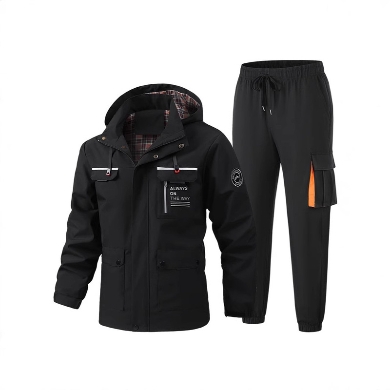 Spring and Autumn New Style Casual Thin Waterproof Mid-Length Men's Hooded Windbreaker Jacket Casual Jogger Pants Set