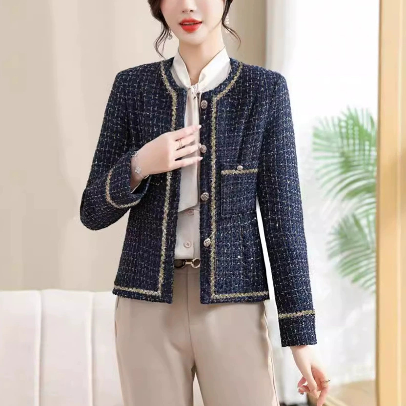 Осенняя куртка для мамы, модный кардиган Chanel, стиль западный, цвет зелёный скрытый, размеры XL-5XL