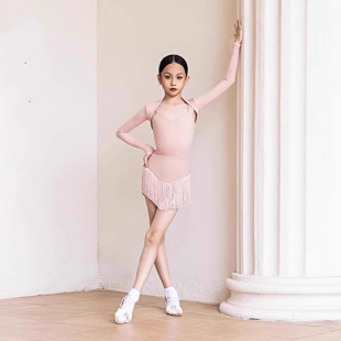 Dancebaby Same Girls' Latin Dance Autumn and Winter Gentle Powder Sling Shoulder Tassle Skirt Art Test Practice suit
