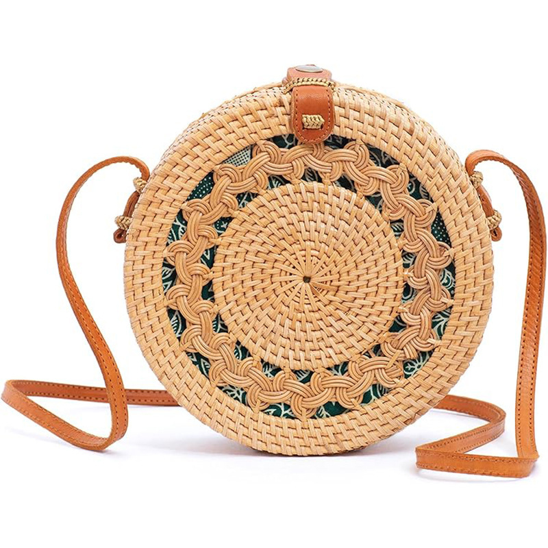 Women Round Rattan Bag Handmade Straw Woven Bag Wicker Purse Brown Crossbody Posey Beach Bag Casual Travel Fashion Women Round Rattan Bag Handmade Straw Woven Bag Wicker Purse Brown Crossbody Posey Beach Bag Casual Travel Fashion
